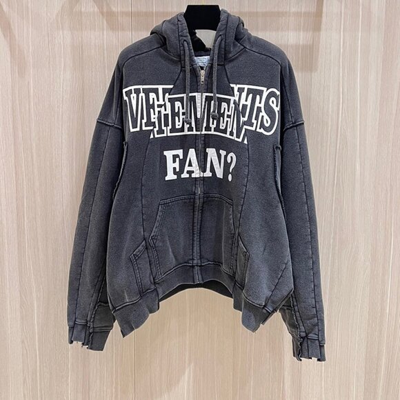 Vetements Grey Hooded Zip-Up Jacket - Picture 1 of 7